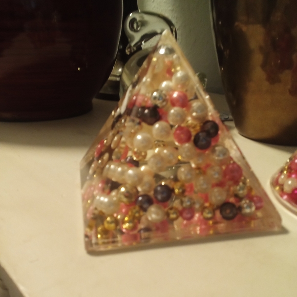 Vintage Colorful Pyramid Paperweights with Floating Beads - Picture 2 of 3